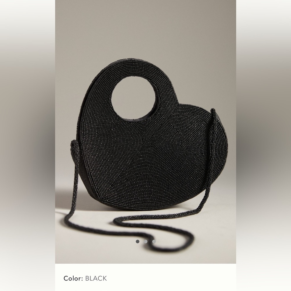 NWT new Anthropologie Llani black beaded heart bag clutch crossbody